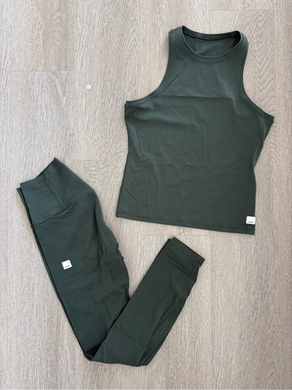 Vuori Dark Green High Neck Tank and Legging Set